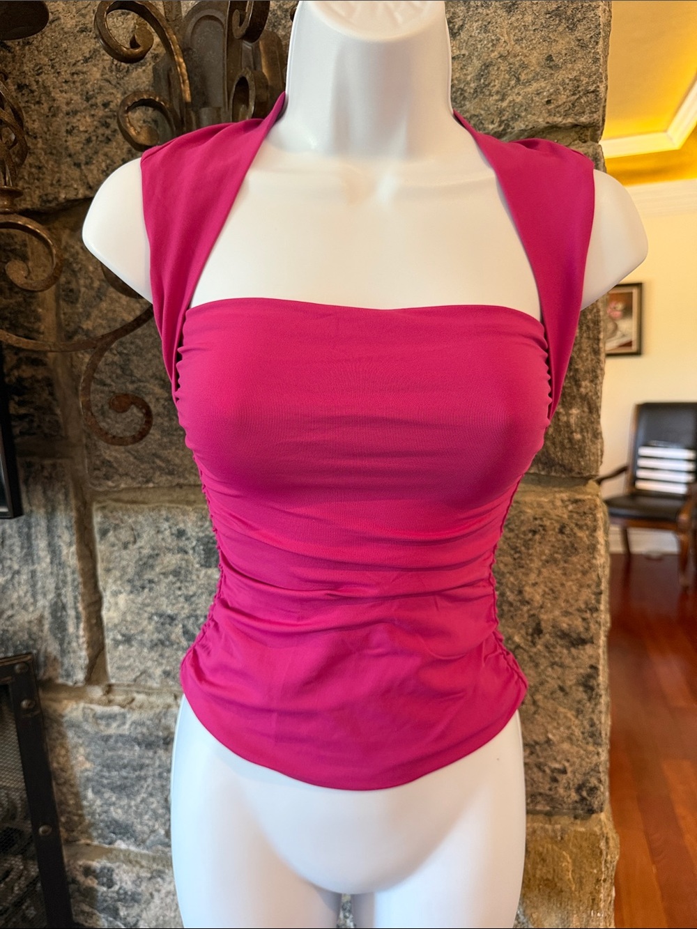 Aritzia Fuchsia Strapless Ruched Tank Top